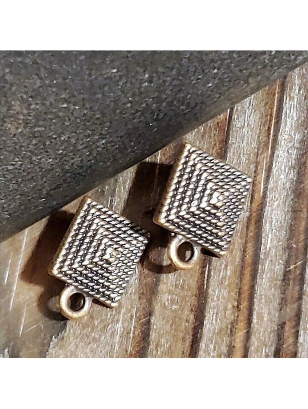 Avant Garde Antique Copper Egyptian Pyramid Dotted Earring Post Findings 2 pcs